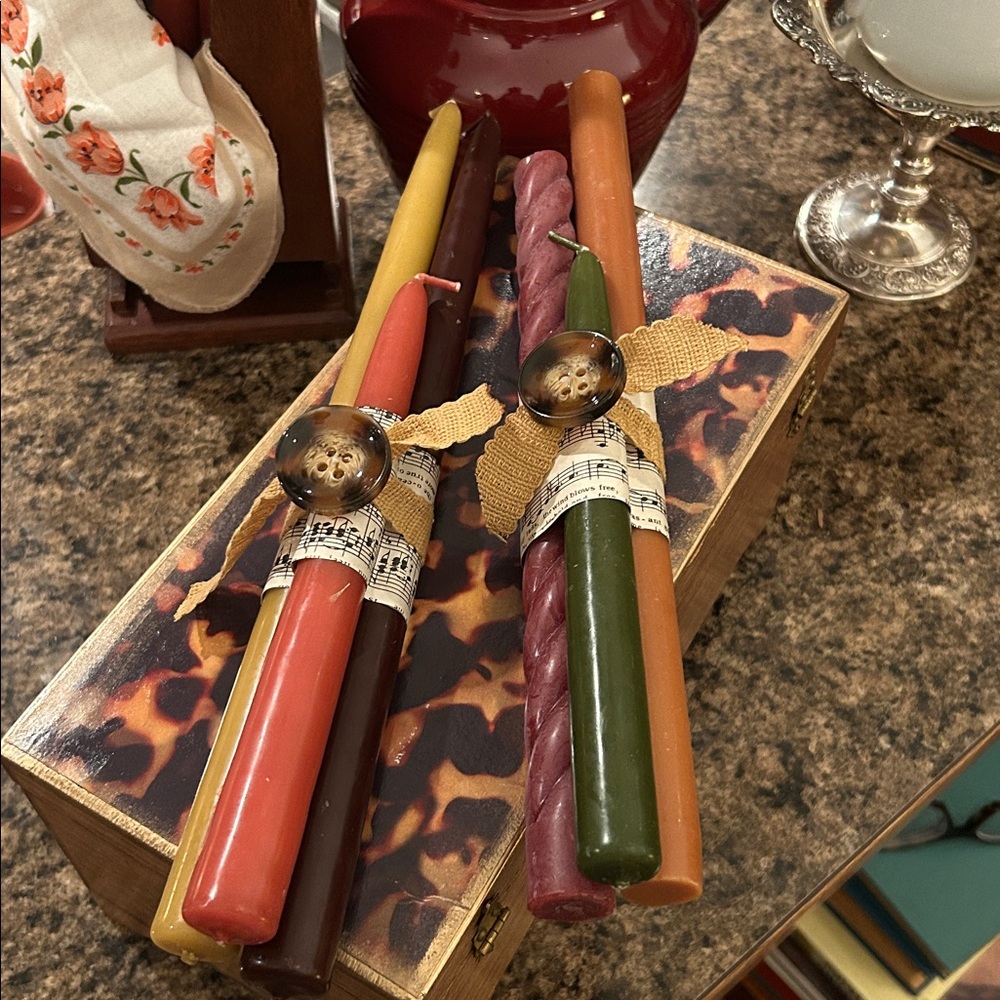 Handcrafted Pillar Candle Set with Vintage Sheet Music, Ribbon and Button - Picture 3 of 3
